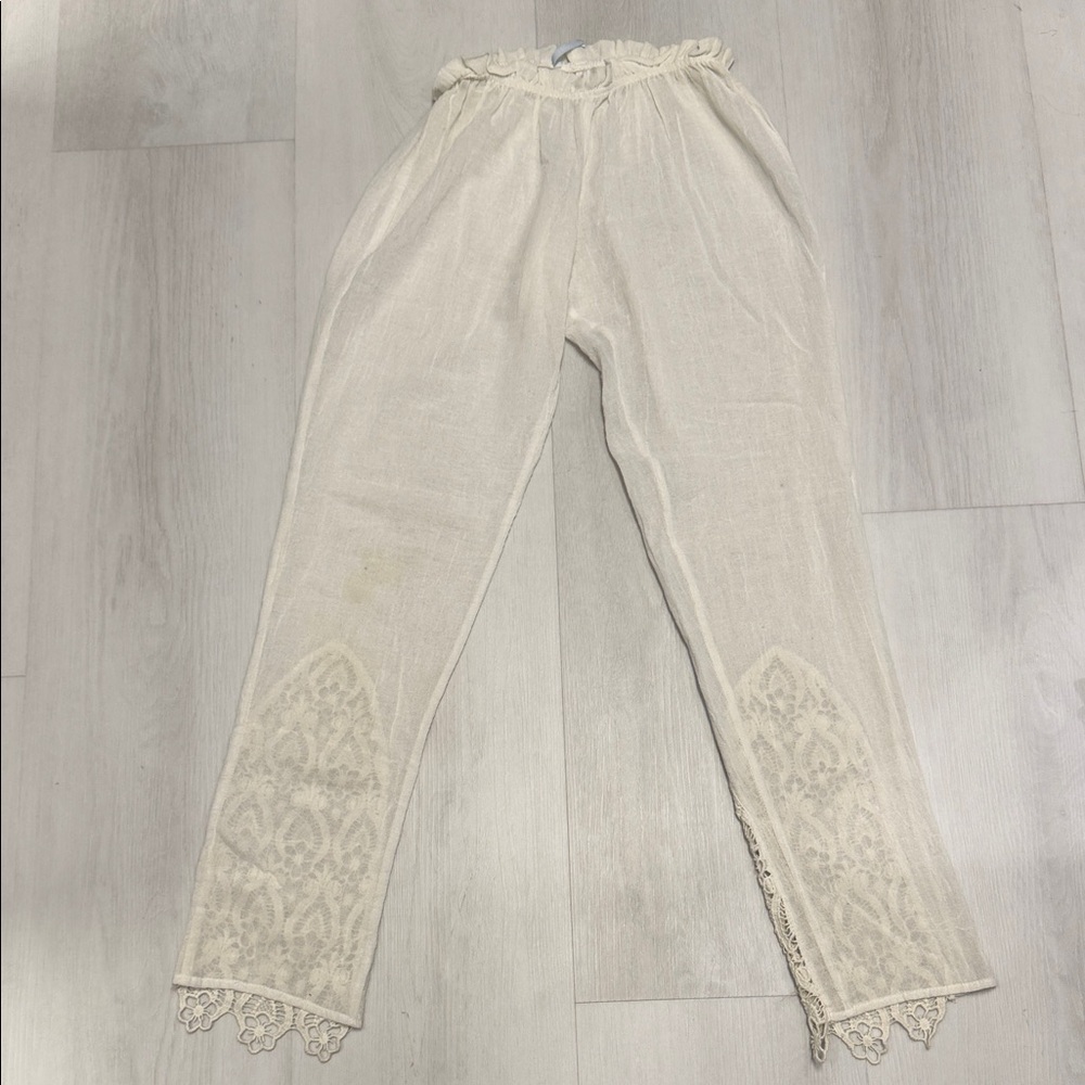 Eberjey Cream Lace Trim Linen Pants